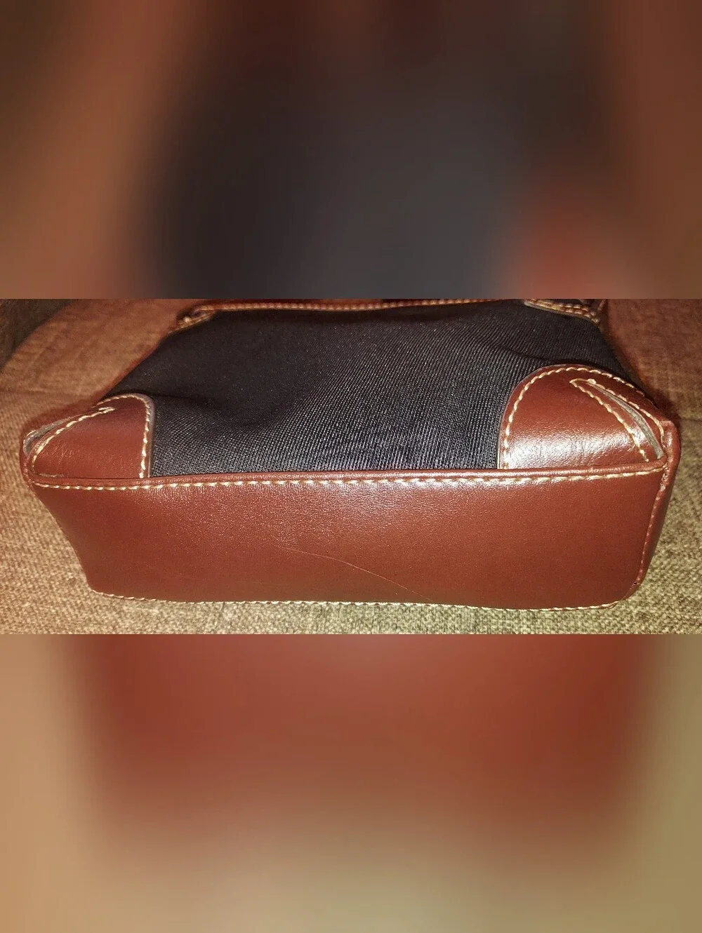 Etienne Aigner Black Canvas Crossbody with Brown Leather Trim